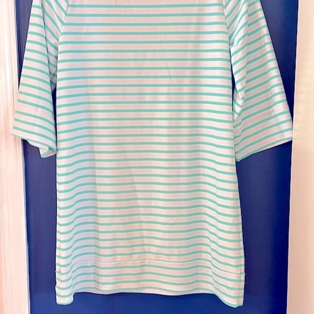 Kids Cabana Life Green & White Striped Nylon & Spandex Swim Cover Up Size 14